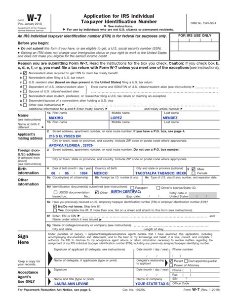 I10 Form Tax Return United States Social Security Number