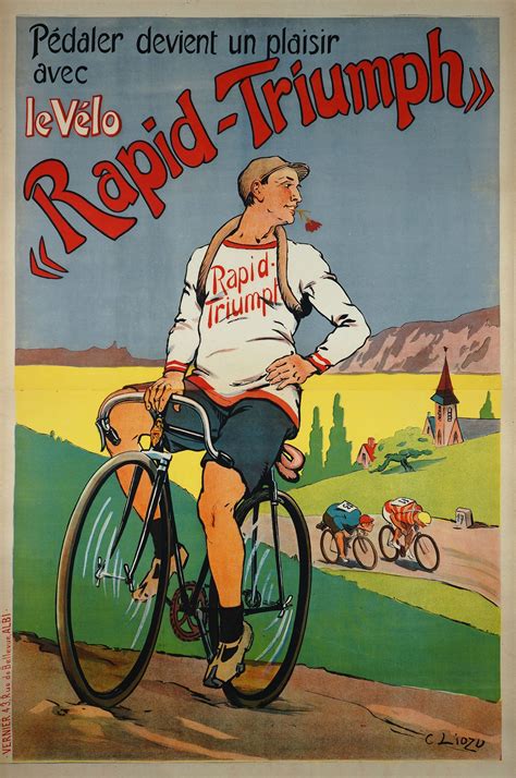 authentic vintage poster avec le vélo rapid triumph pedaling becomes pleasure