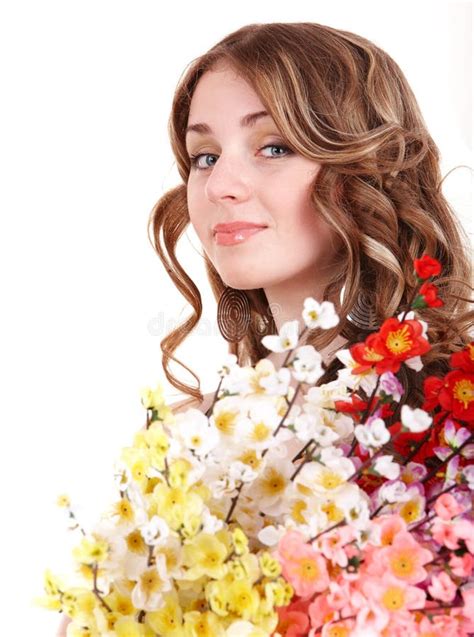 Beautiful Girl With Spring Flower Stock Image Image Of Cheerful
