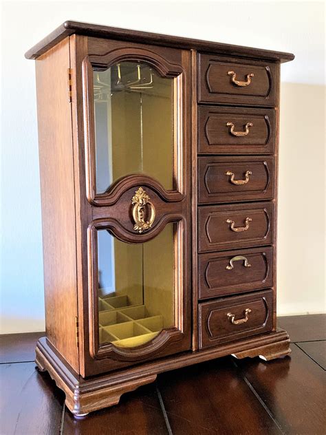 Vintage Solid Wood Jewelry Cabinet Armoire Musical Amazing Large