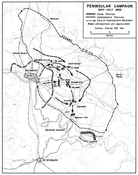 The Seven Days Battle Peninsula Campaign 1862 Map American