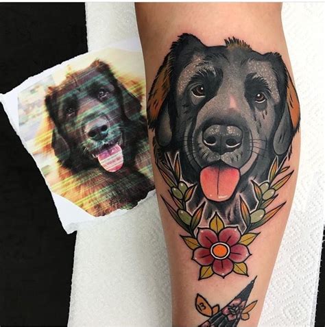 This looks sooo much like the tattoo i did on my wrist of zoe, except she's a black pug.and has one eye.same pose, same coloring and shading.love. Leonberger dog portrait by Gibb0o #leonberger #tattoo #dogportrait #Gibb0o #neotraditional # ...