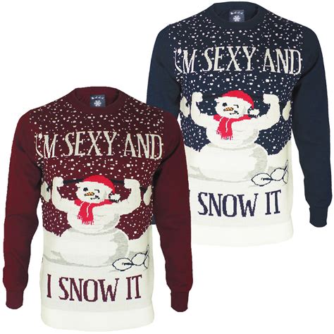 Mens Christmas Jumper Funny Xmas Novelty Sexy Snowman Thin Crew Neck Sweater Ebay