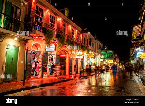 Usa Louisiana French Quarter New Orleans Bourbon Street Night View Of City Street Stock