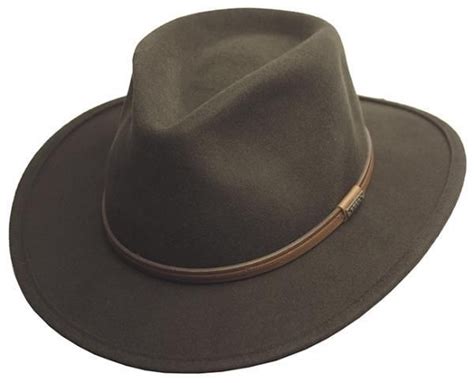 Mens Crushable Wool Felt Outback Wide Brim Classic Safari Fedora Hat