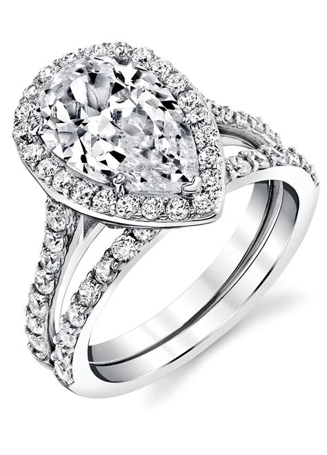 Women S Sterling Silver 925 Bridal Set Engagement Rings 3 Carat Pear