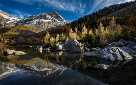 Lake Mountain Forest Reflection Switzerland Fall