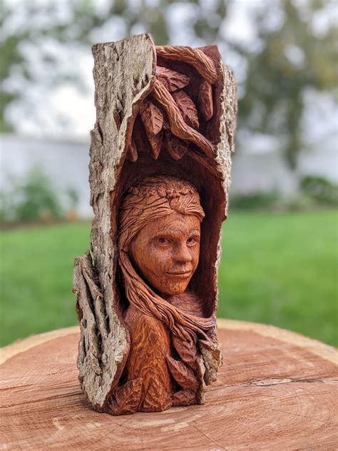 Wood Nymph Cottonwood Bark Carving Etsy