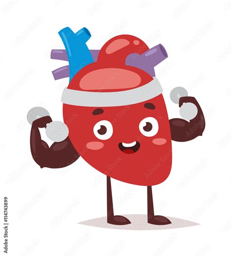 Happy Strong Heart Cartoon Mascot Character Showing Muscle Arms Vector