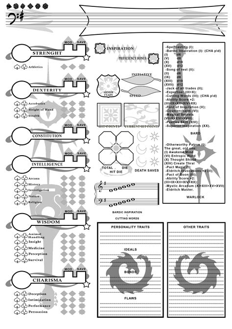 9 d d 5e character sheet template perfect template ideas my custom made 5e bard warlock