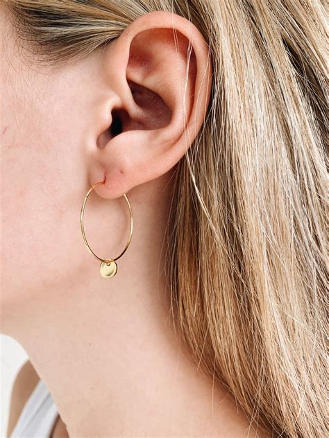 Gold Hoop Earrings Thin Gold Hoops 24k Gold Plated Hoop Etsy In