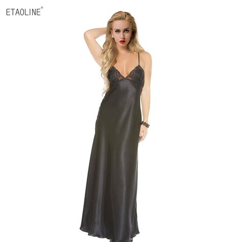 Etaoline 2018 Women Satin Nightgown Lace Lingerie Trimmed Full Length