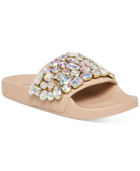 Steve Madden Womens Simplify Jeweled Pool Slide Sandals Macys