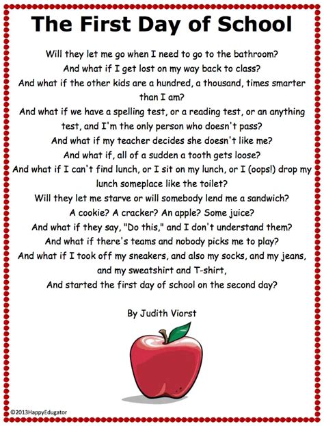 First Day Of School Poems