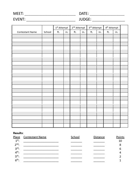 Printable Track And Field Event Score Sheets Templates Online