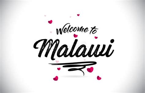 Malawi Welcome To Word Text With Handwritten Font And Red Hearts Square