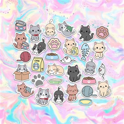 40pcs Cute Cats And Kittens Pet Kawaii Paper Stickers Set 1 Etsy