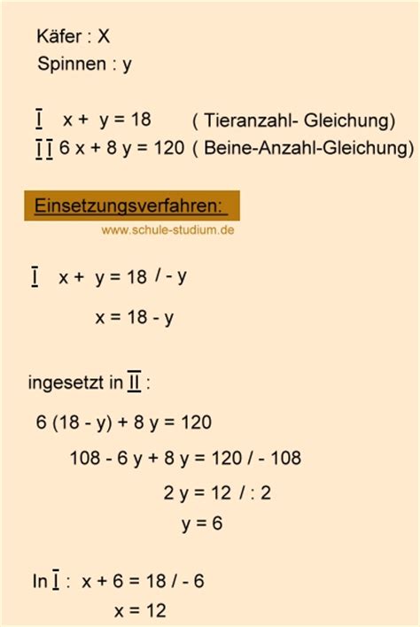 Ein lineares gleichungssystem besteht aus mehreren linearen gleichungen. Lineare Gleichungssysteme mit Textaufgaben: Käfer ...