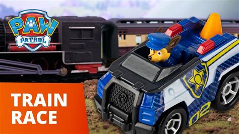Paw Patrol Chases Train Race Toy Pretend Play Rescue For Kids Youtube