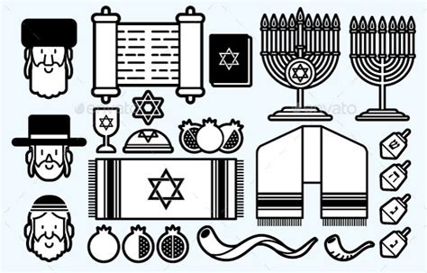 Jewish Icon Set Vector Vectors Graphicriver