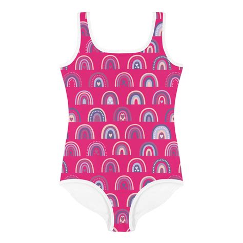 pink rainbow swimsuit one piece girls swimsuit birthday etsy