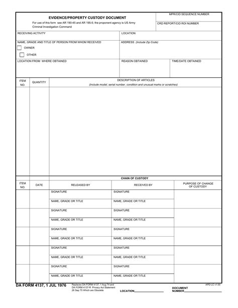 Da Form 4137 Evidenceproperty Custody Document Forms Docs 2023