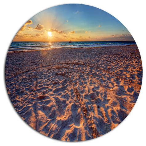 Trodden Sandy Beach At Sunset Seashore Art Disc Metal