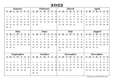 2022 Yearly Calendar Printable Free Letter Templates
