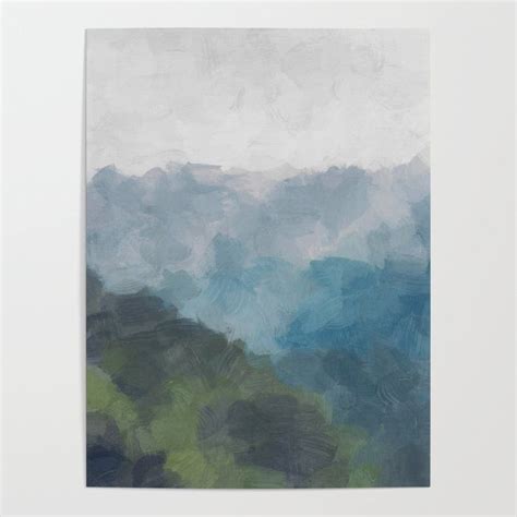 Abstract Painting Gray Blue Navy And Green Nature Mountain Hiking