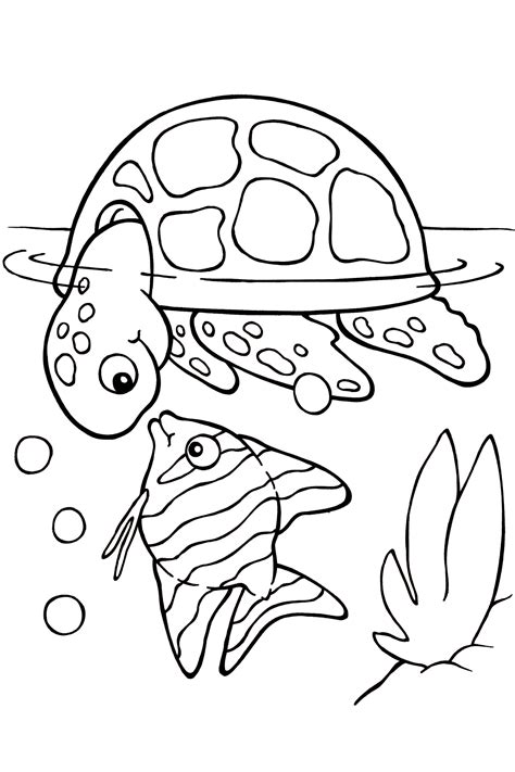 Coloring book with domestic animals. Sea turtle coloring pages to download and print for free