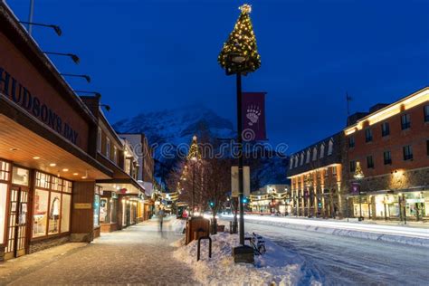 Downtown Banff Avenue In Winter Night Town Of Banff Alberta Canada