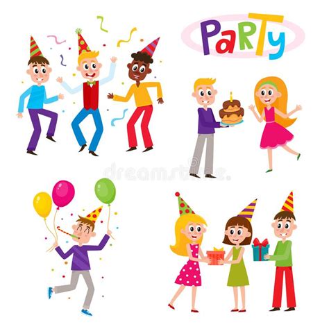 Set Of Friends Having Fun At Birthday Party Stock Vector Illustration