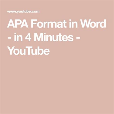 Apa Format In Word In 4 Minutes Youtube Apa Rules Apa Formatting