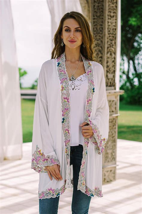 Unicef Market Embroidered Cotton Kimono Jacket From Bali Lily