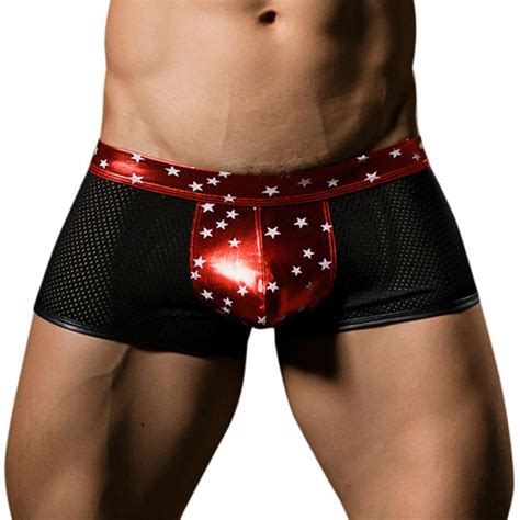Buy Hmeng Sexy Mens Wet Look Erotic Lingerie Mesh See Through Transparent Boxers Faux Leather