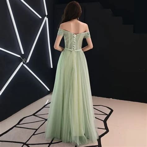 Elegant Sage Green Prom Dresses 2019 A Line Princess Off The Shoulder