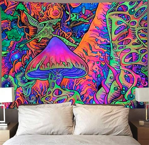 Trippy Mushroom Glow In The Dark Blacklight Poster