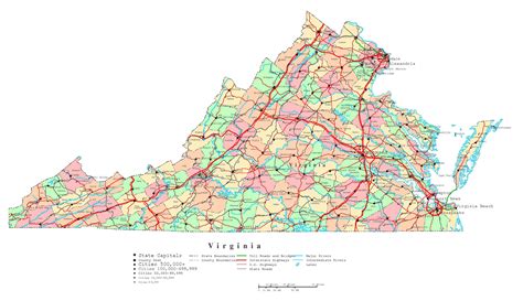 Large Detailed Administrative Map Of Virginia State With Roads Highways And Cities Virginia