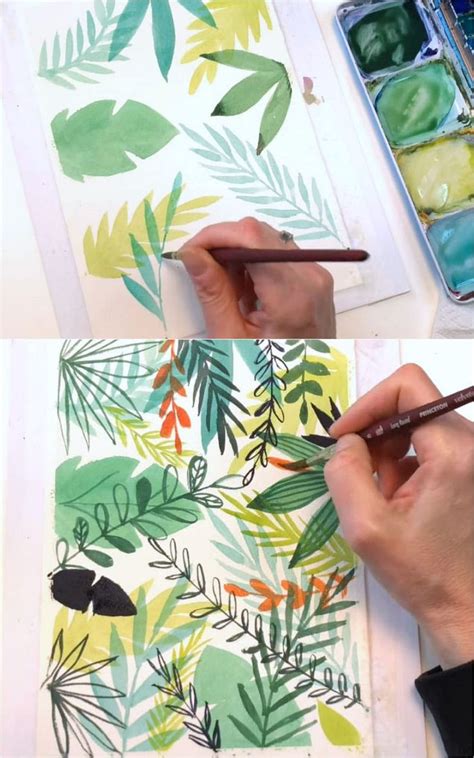 12 Easy Watercolor Leaves Painting Tutorials Watercolor Flowers