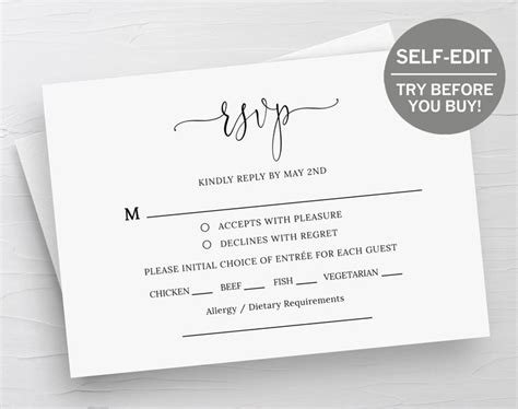 Rsvp Card Template Wedding Rsvp Cards Response Cards Rsvp Etsy Wedding Response Cards