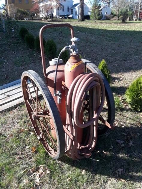 Antique Rubber Wagon Wheeled Abc Dry Chemical Fire Extinguisher Vintage