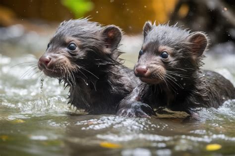 Premium Ai Image Baby Otters Playing In The Water Splashing And