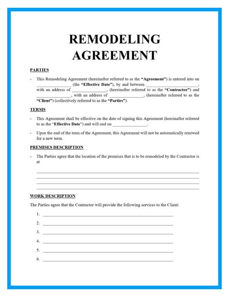 Free Printable Simple Home Repair Contract Template Printable Form