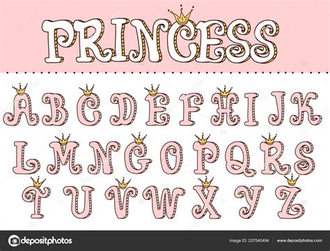 Pink Princess Cute Fuente Letras Para Decoración Estilo Femenino Doodle Stock Vector by