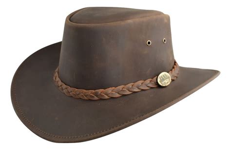 Mens Distressed Leather Western Outback Australian Hat Bush Hat Brown