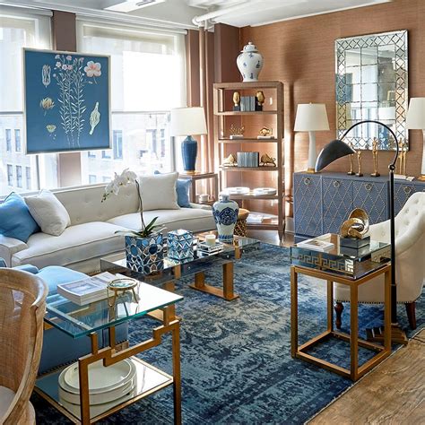 Bungalow 5 | Home living room, Blue living room, Blue and gold living room