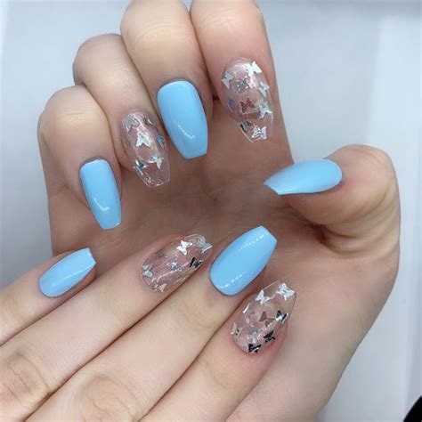 Sky Blue Butterfly Stick On Nails Etsy In 2021 Blue Prom Nails
