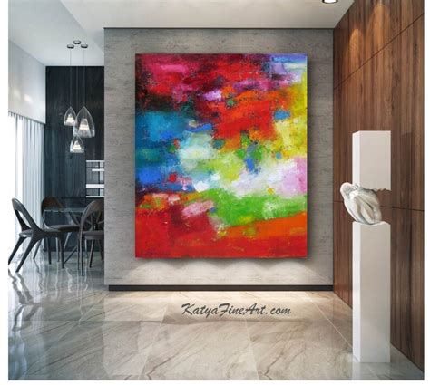 Colorful Abstract Wall Art Print Canvas Painting Bright Red Etsy