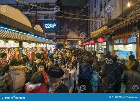 People At The Wangfujing Snack Street In Beijing Editorial Photo
