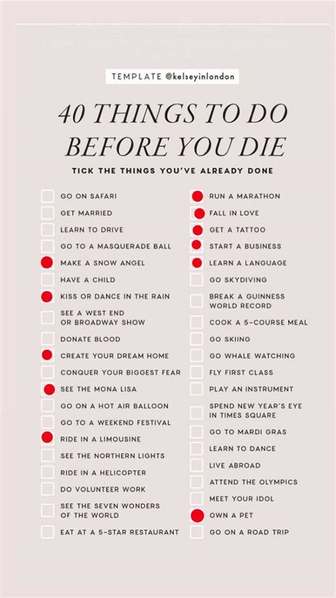 the top ten things to do before you ve already gone out info sheet with red dots